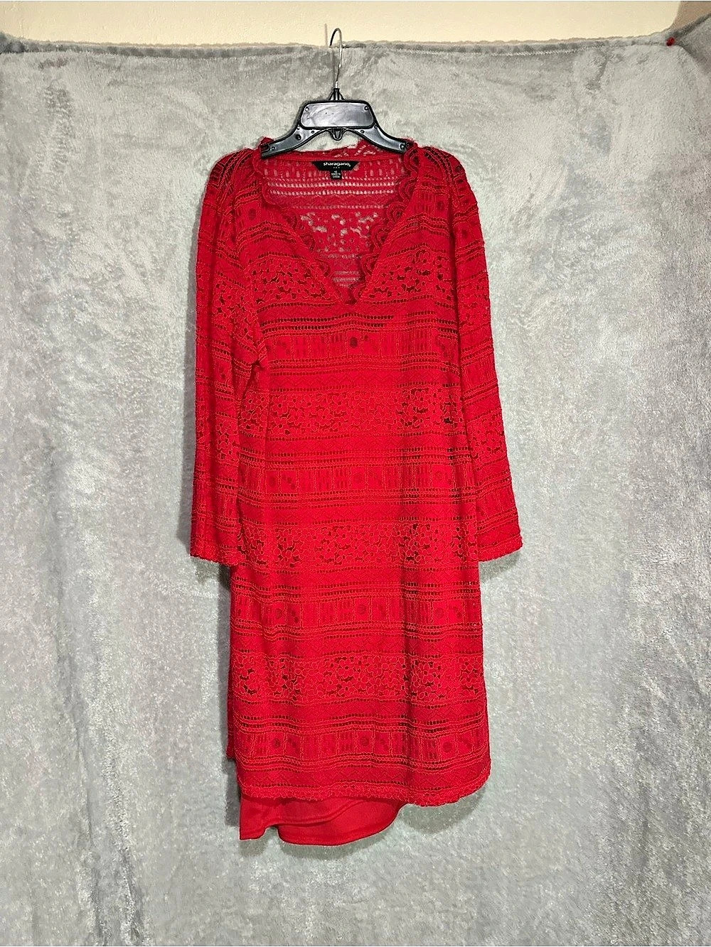 Sharagano Red Lace Midi Dress Like New